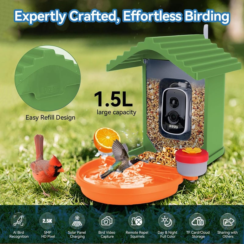 Leapbird Smart AI Bird Feeder with Camera,2.5K HD Live View,Solar Powered,Instant Birds Species Recognition,Real Time Alerts,Wireless Birdhouse with Night Vision,Ideal Gift,Green - Image 4